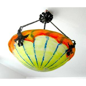 Lustre Art-déco Par Schneider, superposition et  Fileté, Era Daum Galle 1920