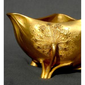 Coupe Art-nouveau "ombelles" Par Leon Kann , Fondeur Siot Decauville En Bronze Doré, Vers 1900
