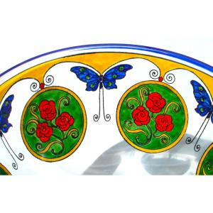  Vase Art-deco "roses et papillons" par la cristallerie de SEVRES, era Daum Gallé 1920