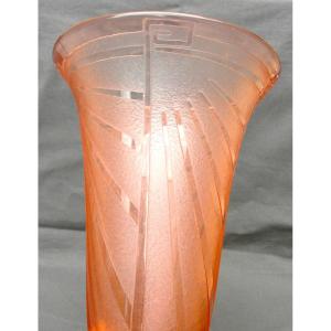 Grand vase art-déco gravé, modèle "louxor" par Schneider, Vers 1928-1930, era Daum Gallé