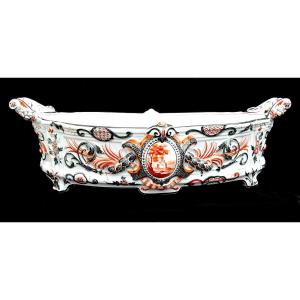Important Gallé Bowl In Imari Colors With Reserved Areas, 55 Cm Long, Circa 1880