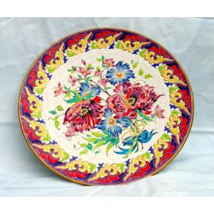 Large "golden Wedding" Platter With Floral Decoration In Longwy And Paul Mignon Enamels, Daum Era 