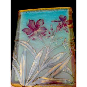Large, Ornate Vase With Rectangular Panels, Decorated With Hyacinths By Daum, Circa 1896, Gallé Era