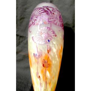 Large Schneider Vase, Signed "charder Le Verre Français," With An "ancolies" Design, Daum-galle, Circa 1920