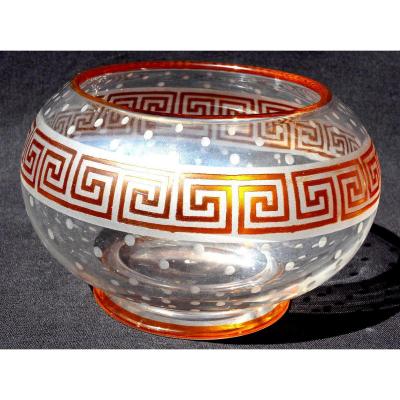 Rare coupe Baccarat gravée à l'acide ," frise à l'antique" , era daum galle, vers 1880
