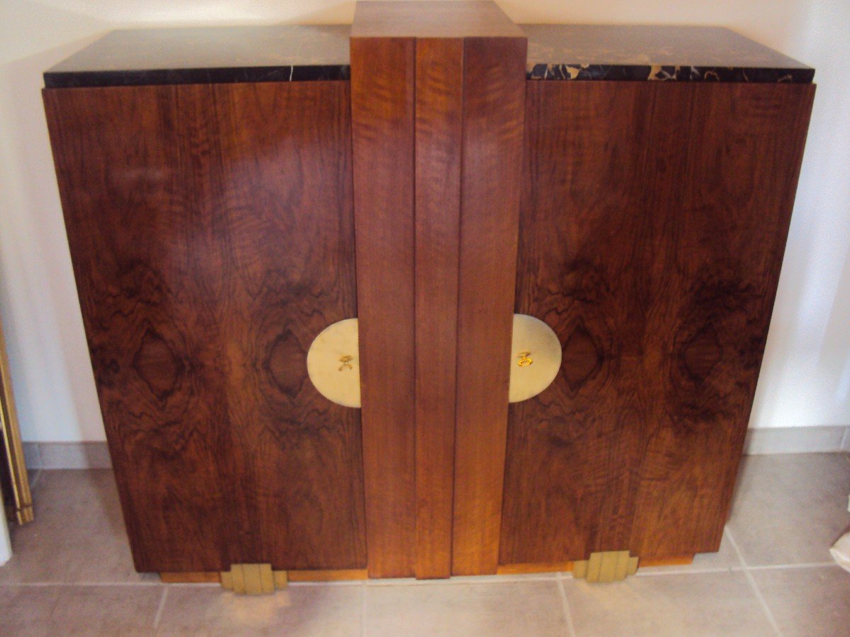 Maison Soubrier Paris Buffet Epoque Art Deco Placage Ronce De Noyer -photo-4