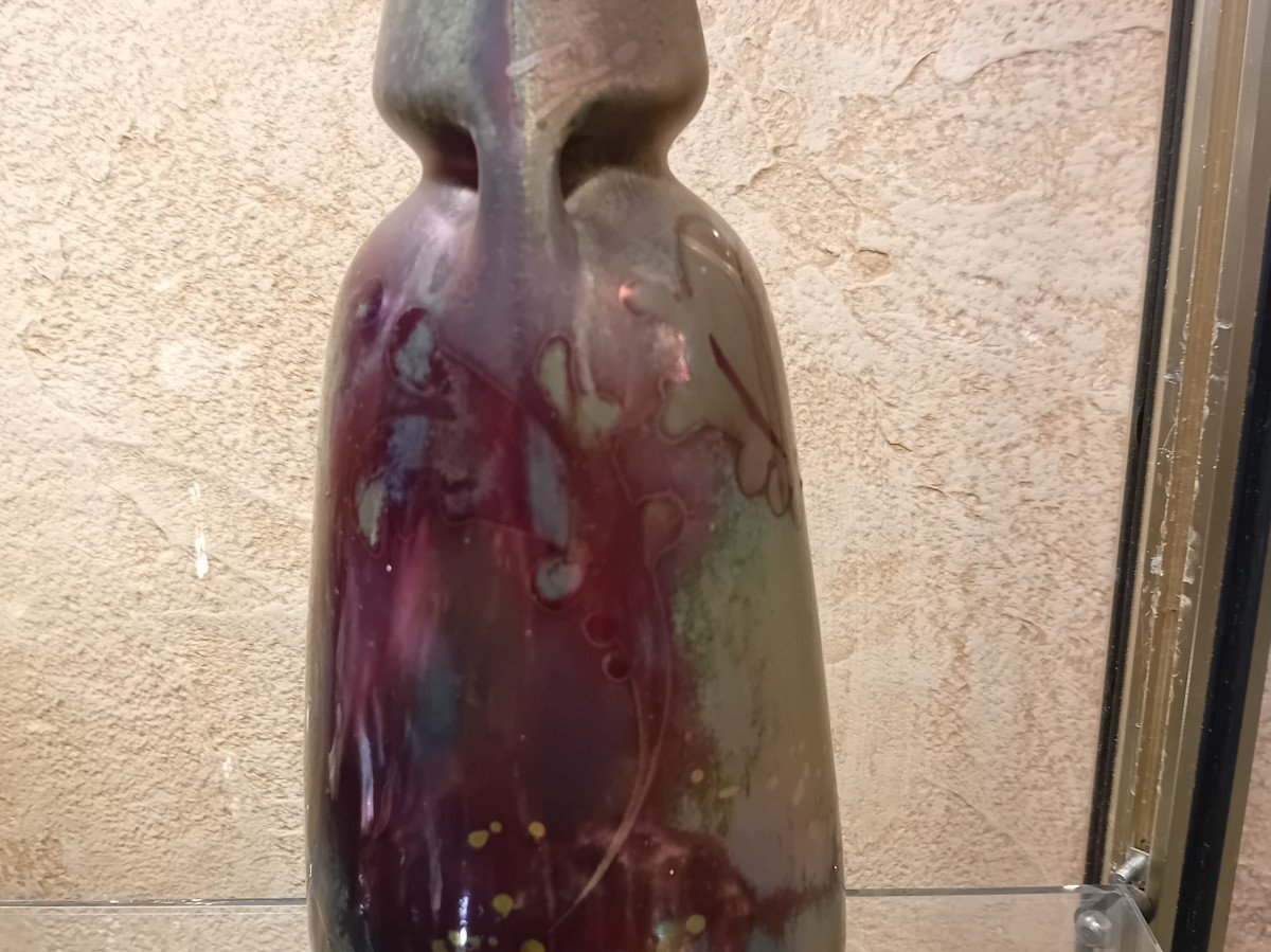 Montieres Vase à Décors De Feuilles De Chêne En Faience à Reflets Métaliques -photo-4