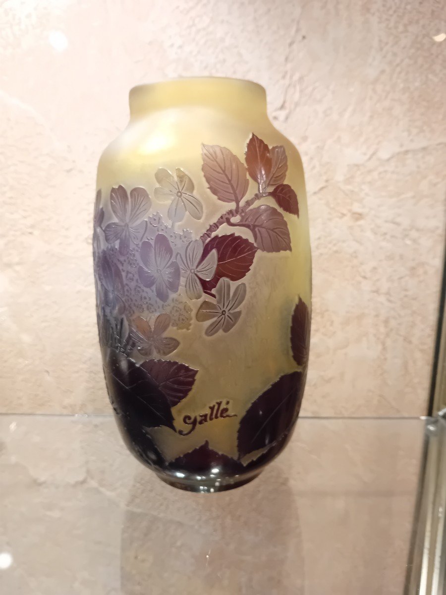 Etablissement Galle  Vase En Verre Multicouches Dégagé à L Acide à Décor De  Fleurs Violettes-photo-1