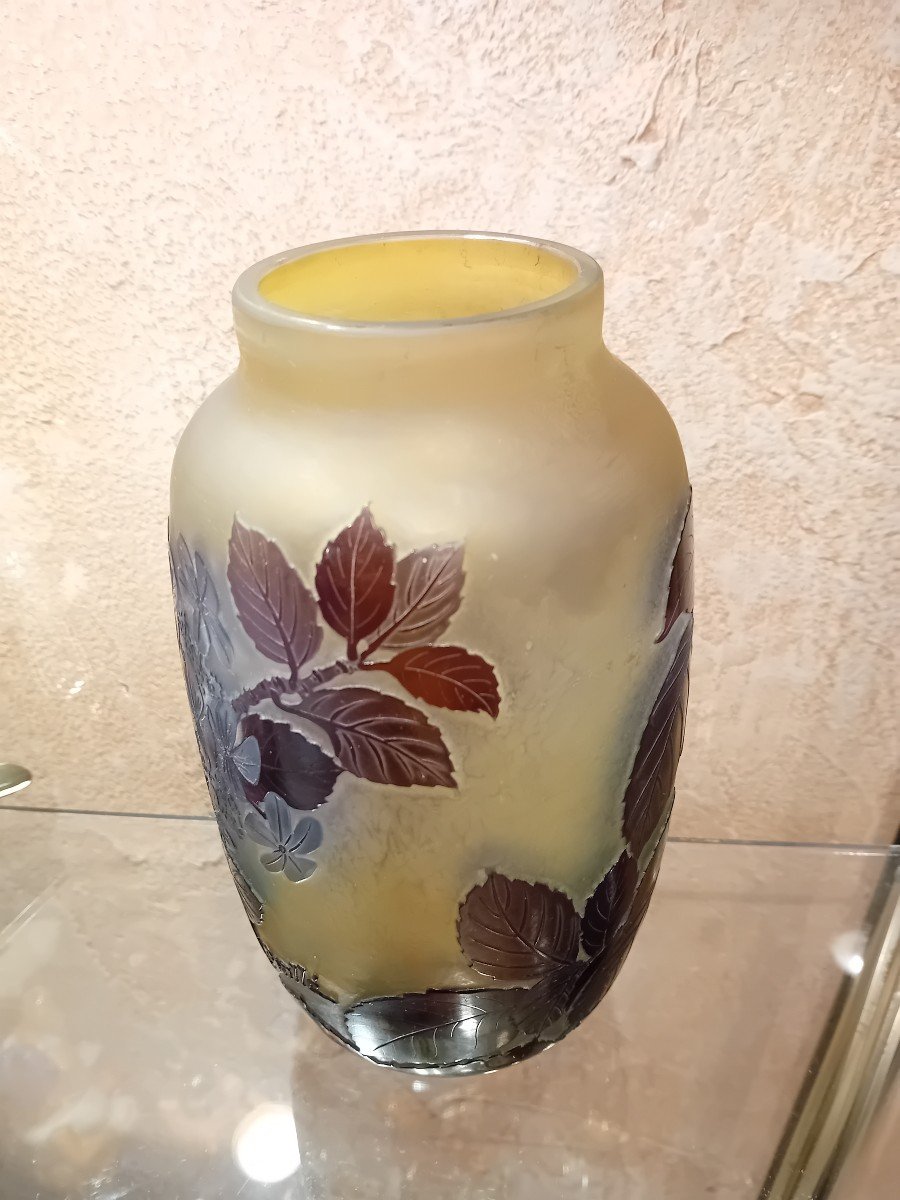 Etablissement Galle  Vase En Verre Multicouches Dégagé à L Acide à Décor De  Fleurs Violettes-photo-2
