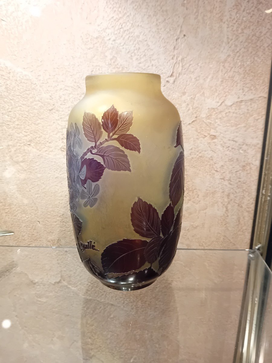 Etablissement Galle  Vase En Verre Multicouches Dégagé à L Acide à Décor De  Fleurs Violettes-photo-3