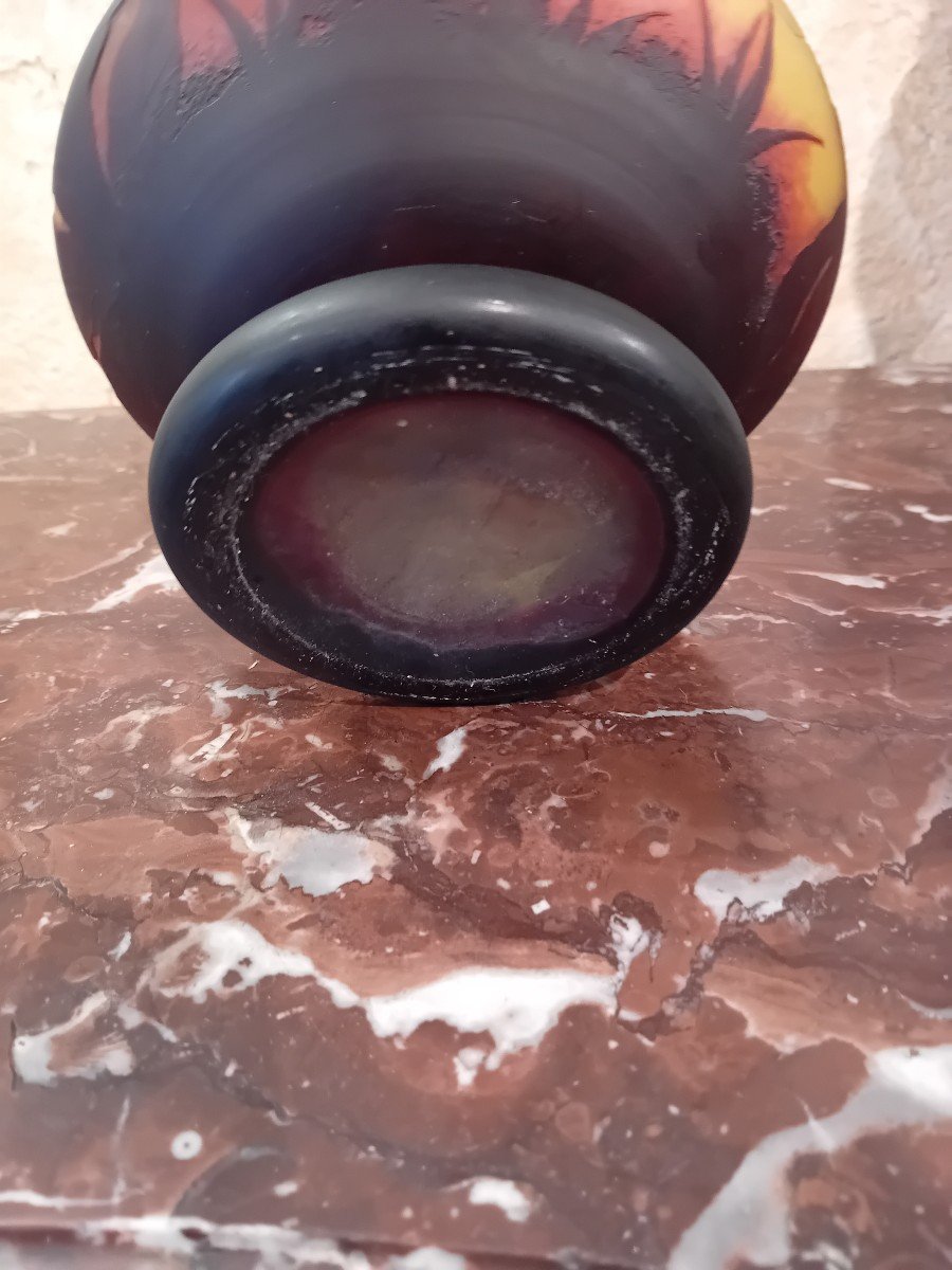 Daum Nancy Vase En Verre Degage A L Acide A Decor De Fleurs De Tabac -photo-1