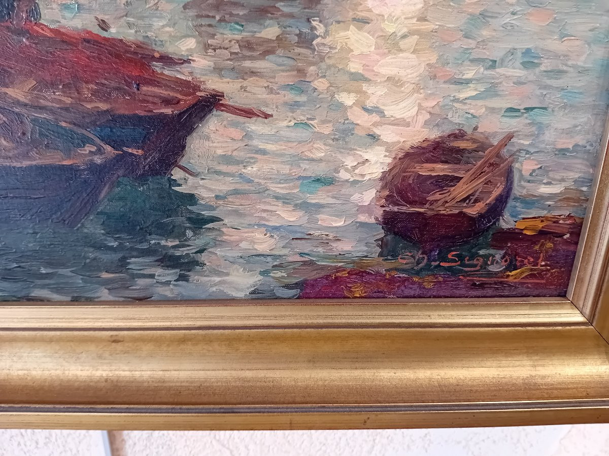 Charles Signoret Oil On Canvas Marine Circa 1900 -photo-3
