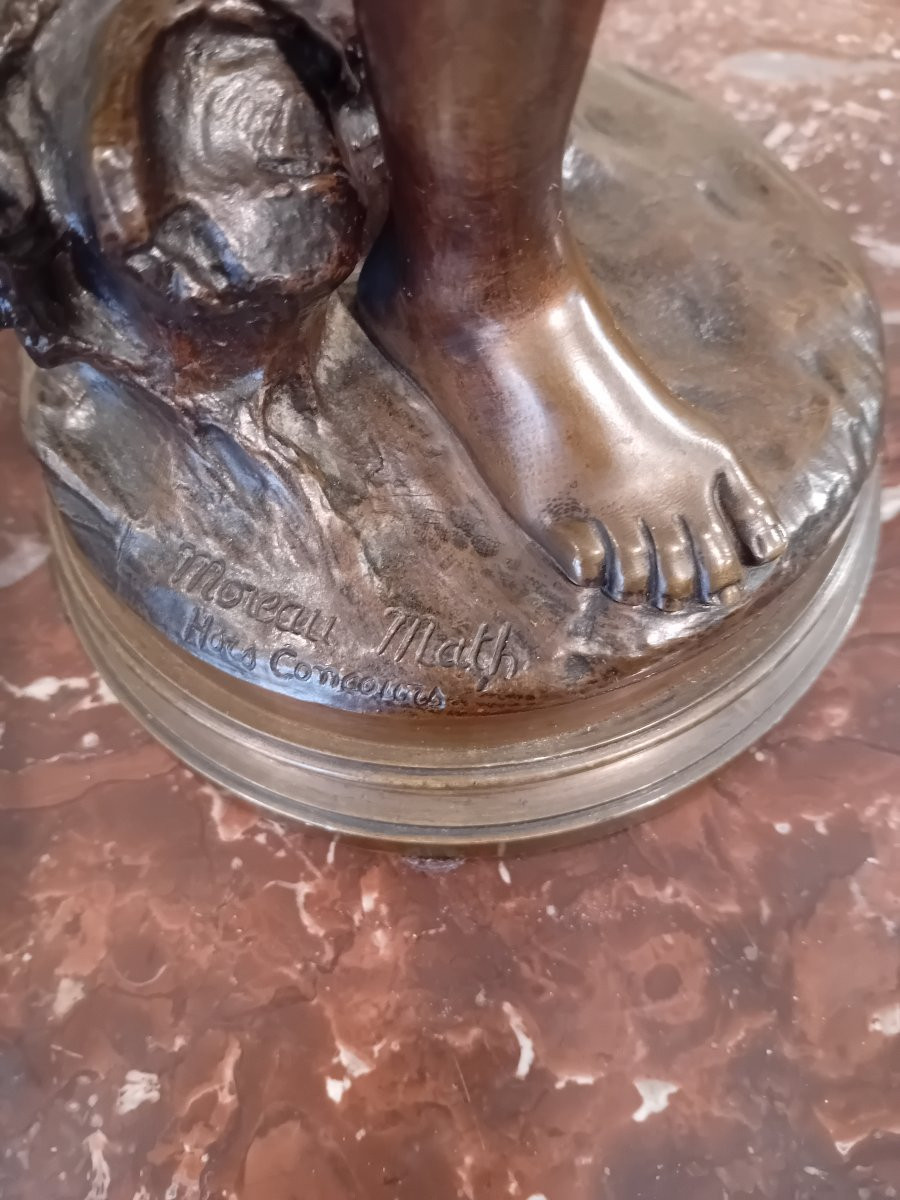 MATHURIN MOREAU BRONZE A PATINE BRUNE  FEMME A LA GERBE DE BLE ET AU NID D OISEAUX -photo-2