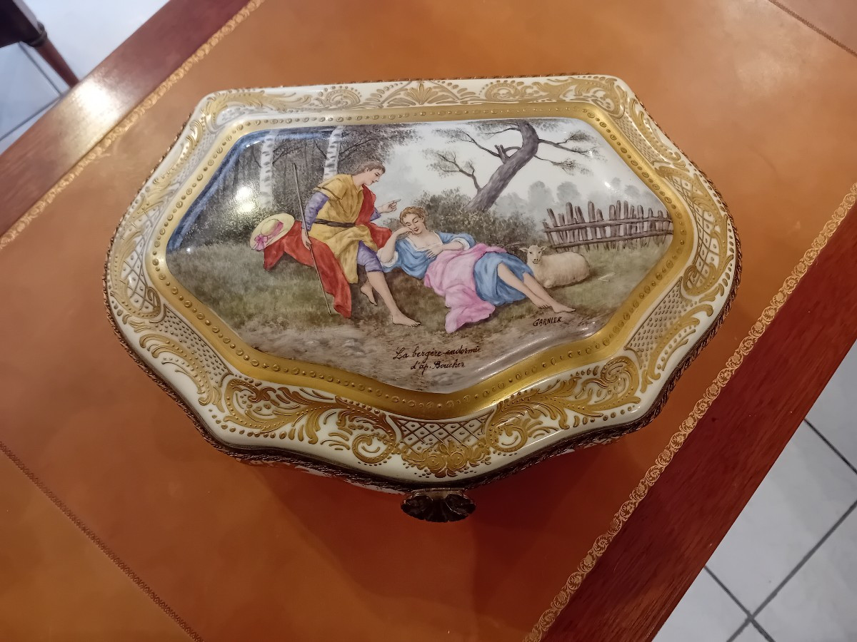 Late 19th Century Porcelain Box In The Style Of Sevres Signed Garnier