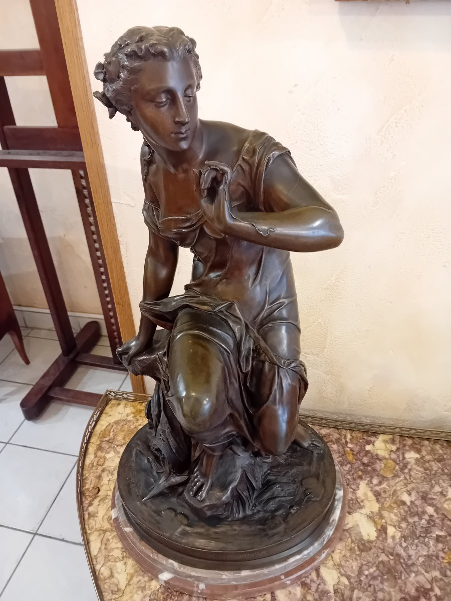 Emile Hebert "the Virgin's Thread" Important Bronze With Patina Medal -photo-4