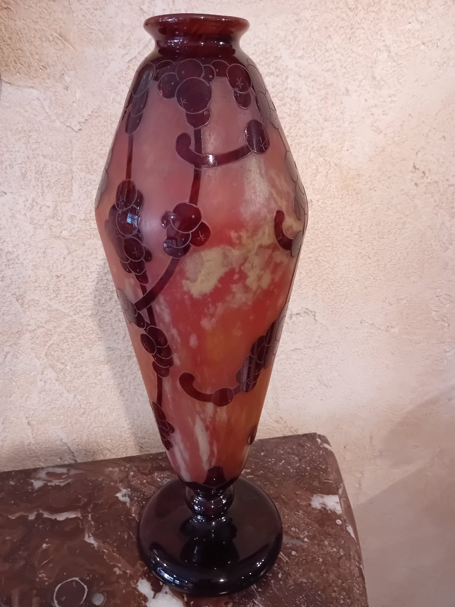 Schneider Le Verre Français Acid-etched Multi-layer Glass Vase With Pearl Decor -photo-2