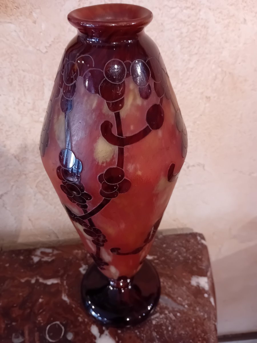 Schneider Le Verre Français Acid-etched Multi-layer Glass Vase With Pearl Decor -photo-4