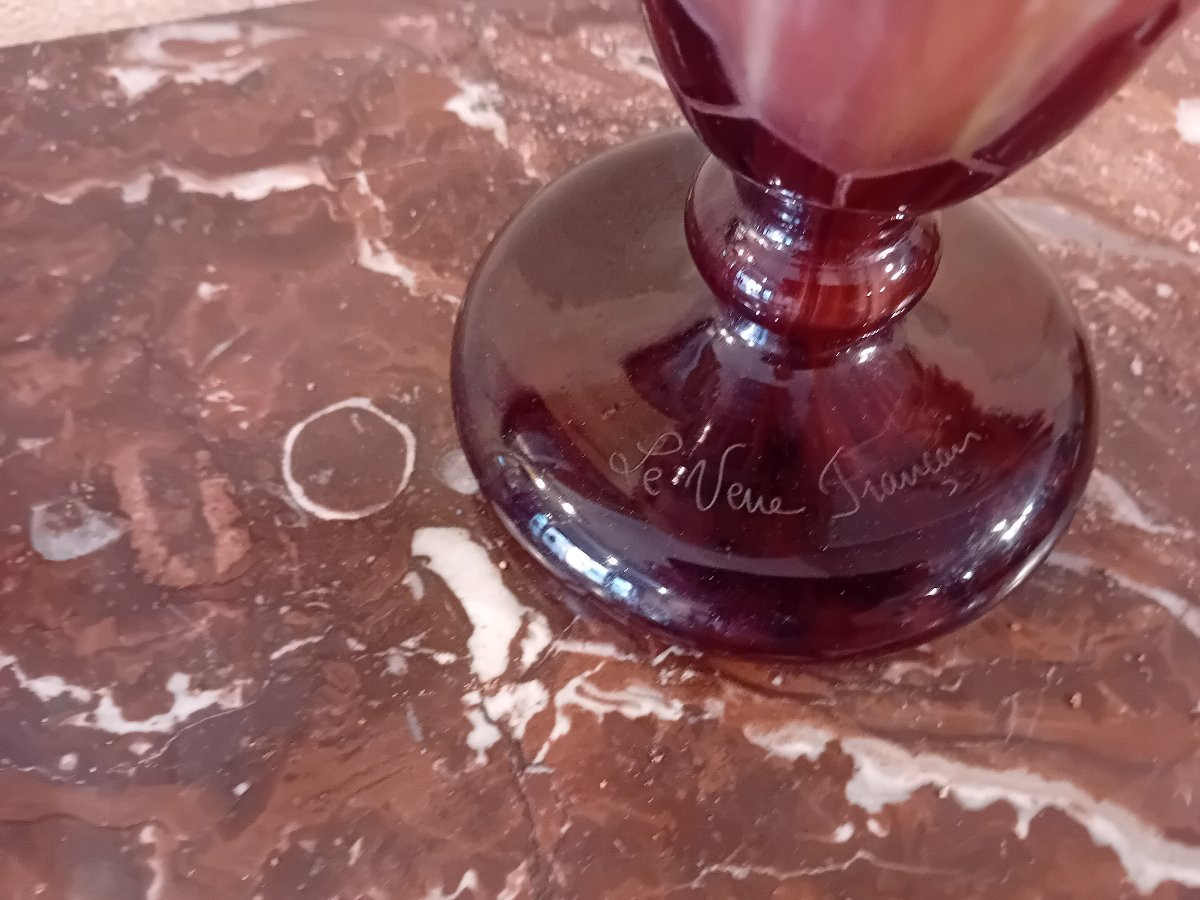 Schneider Le Verre Français Acid-etched Multi-layer Glass Vase With Pearl Decor -photo-2