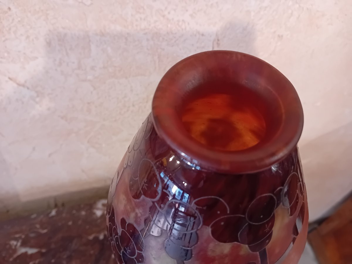 Schneider Le Verre Français Acid-etched Multi-layer Glass Vase With Pearl Decor -photo-3