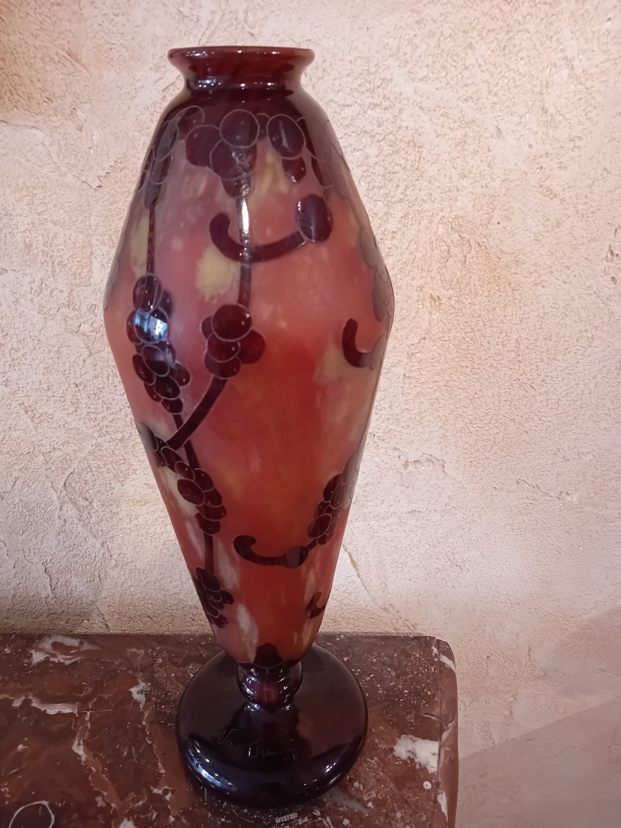 Schneider Le Verre Français Acid-etched Multi-layer Glass Vase With Pearl Decor 