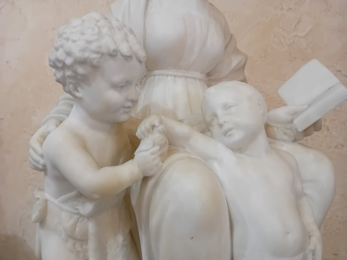Madonna Del Cardellina Important Alabaster Sculpture Ht 55cm-photo-2
