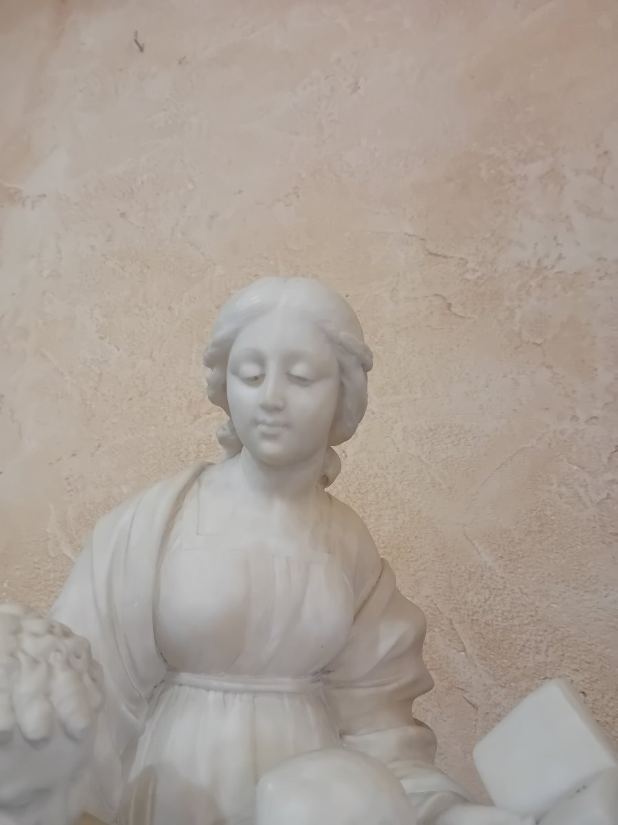Madonna Del Cardellina Important Alabaster Sculpture Ht 55cm-photo-3