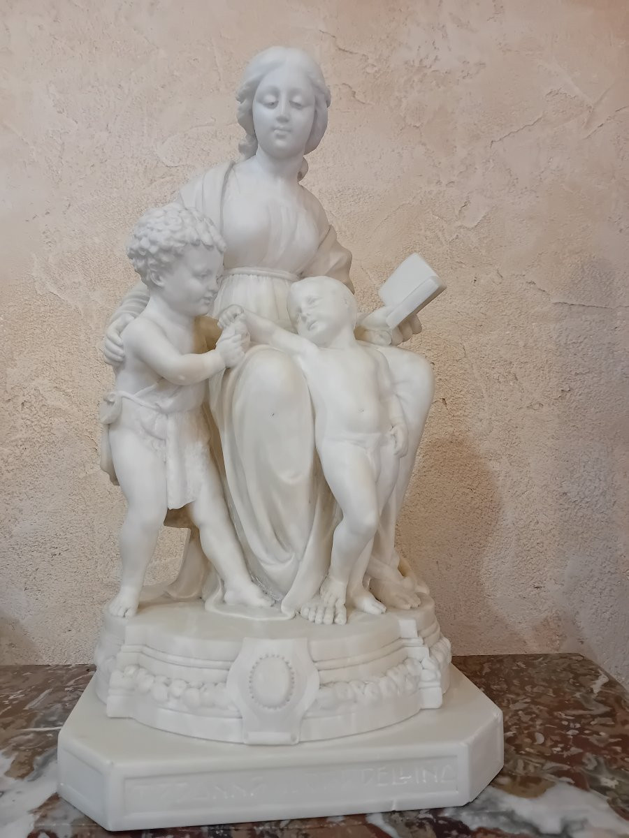 Madonna Del Cardellina Important Alabaster Sculpture Ht 55cm-photo-4