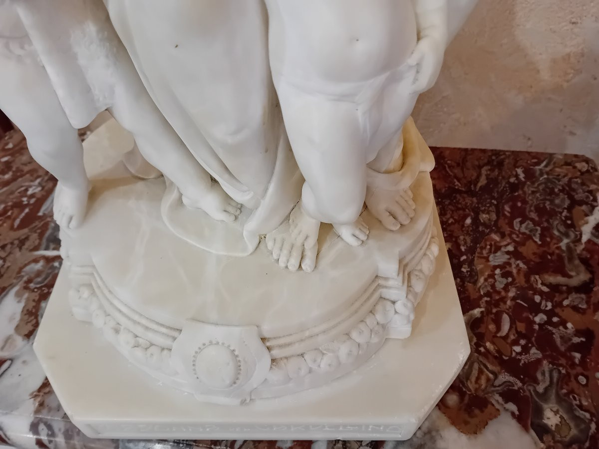 Madonna Del Cardellina Important Alabaster Sculpture Ht 55cm-photo-2