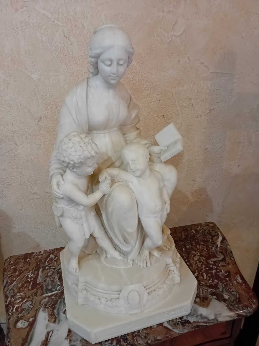 Madonna Del Cardellina Important Alabaster Sculpture Ht 55cm