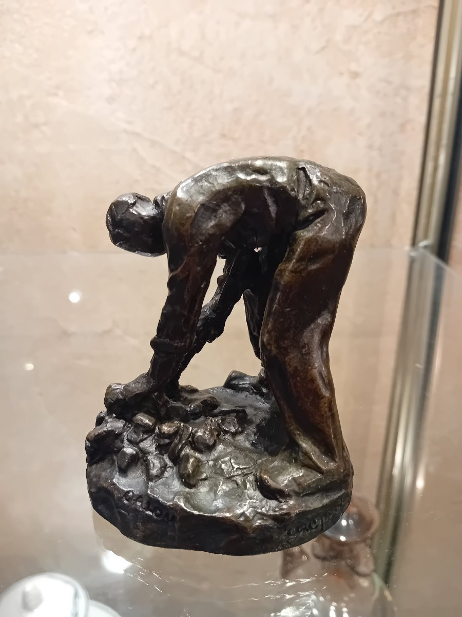 DALOU Aimé Jules " le casseur de pierres" bonze à patine brune  Susses Freres éditeur -photo-3