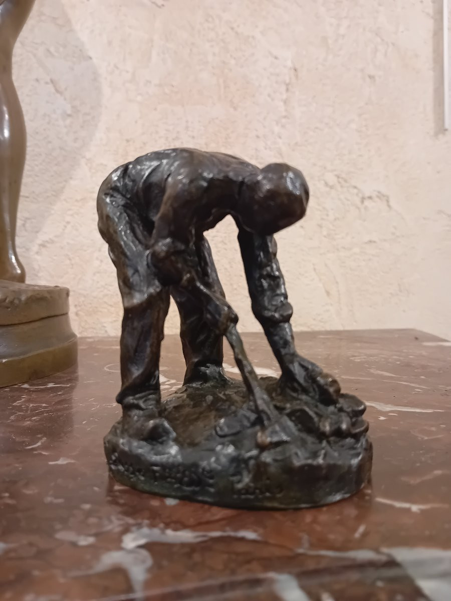 DALOU Aimé Jules " le casseur de pierres" bonze à patine brune  Susses Freres éditeur -photo-4