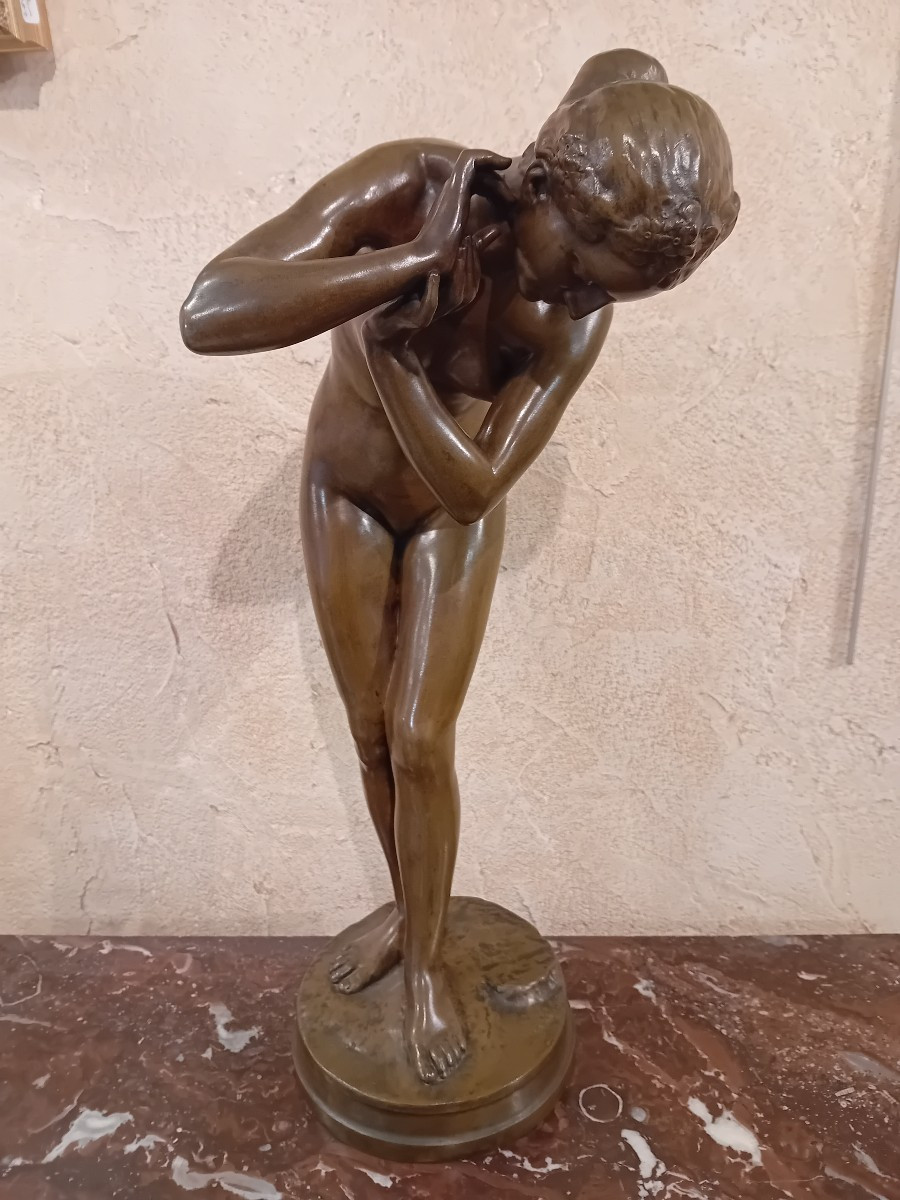 Albert-andré Pasche Bronze With Brown Patina "the Bather" 
