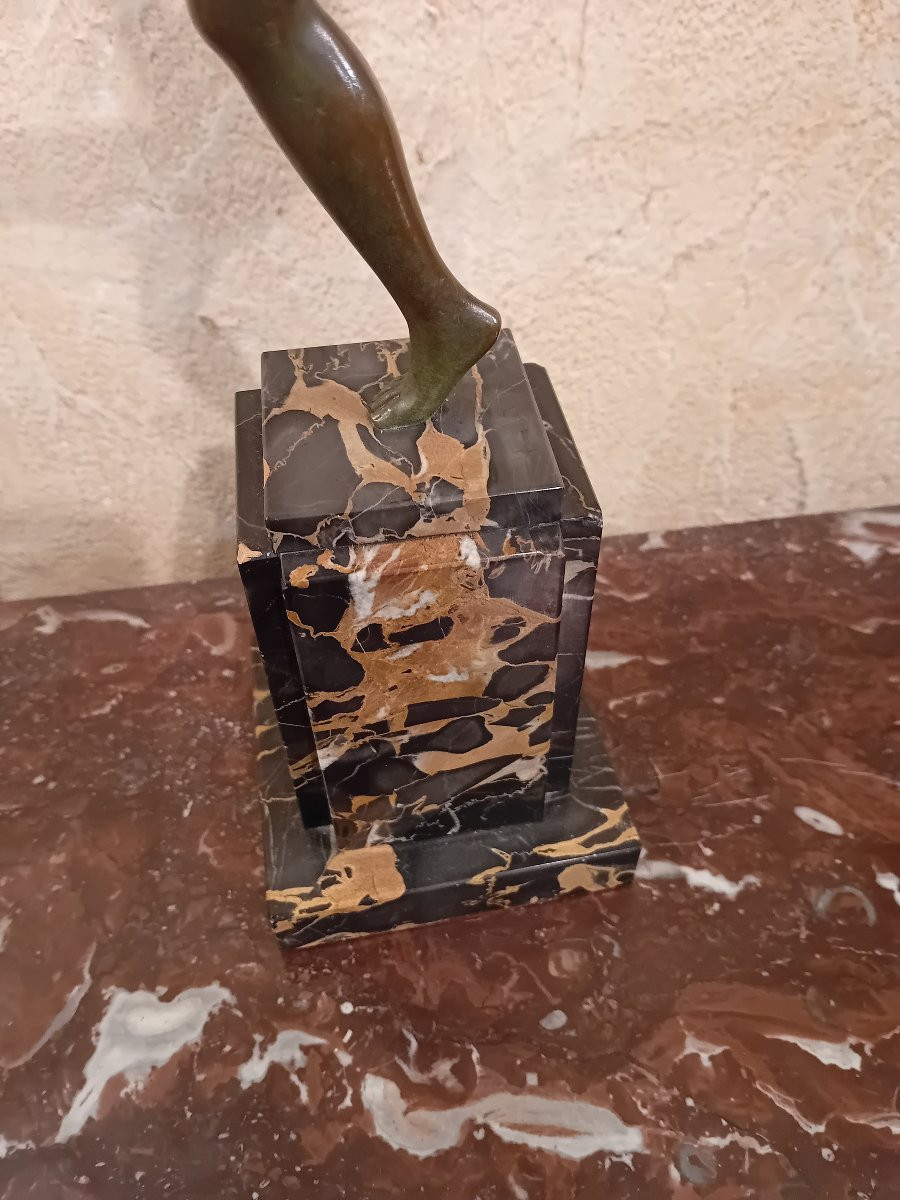 Art Deco Bronze With Green Patina, Portoro Marble Base: Ball Player-photo-1