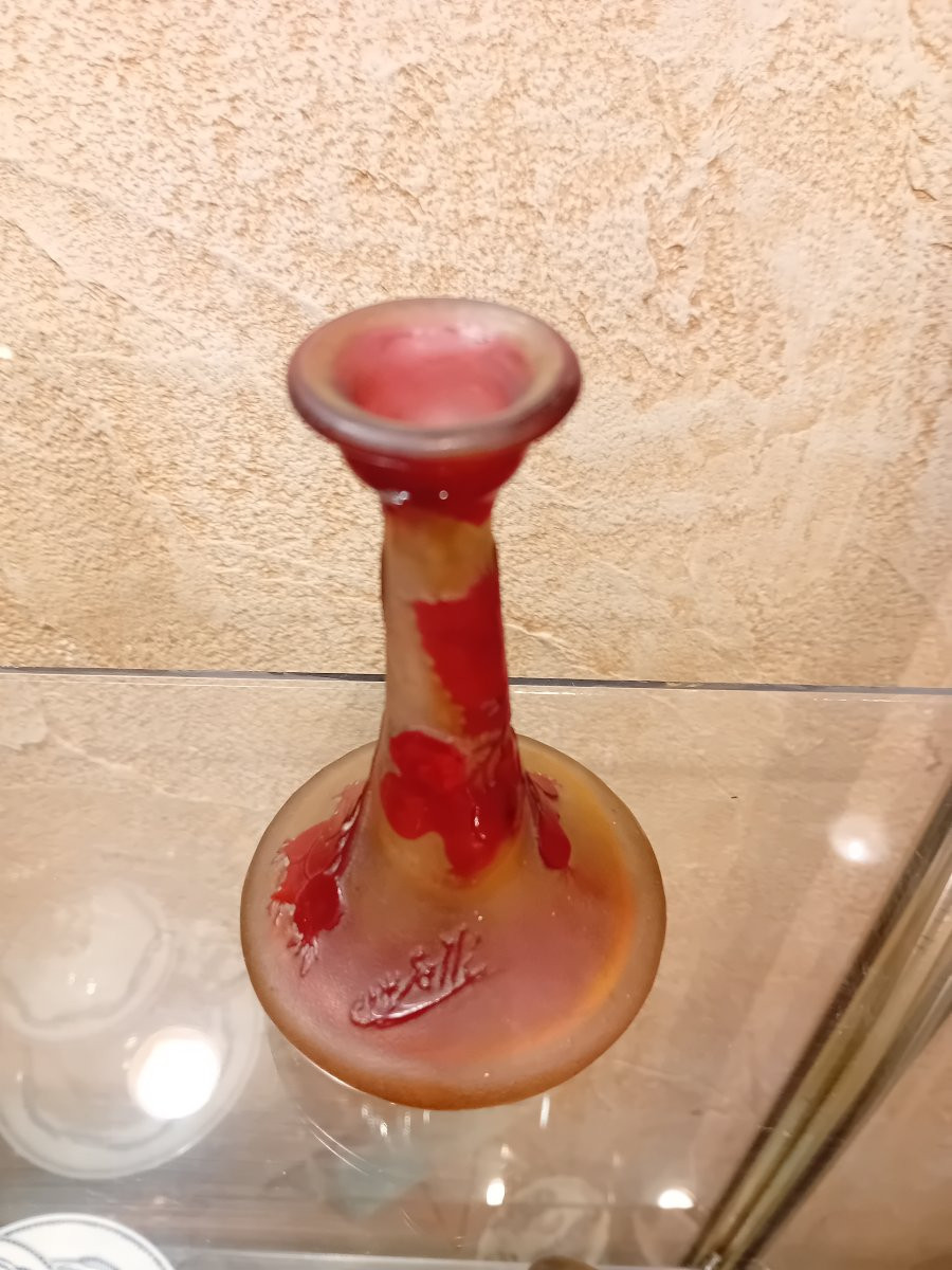 Gallé Establishments, Multi-layered Acid-etched Glass Vase Decorated With Red Currants-photo-2