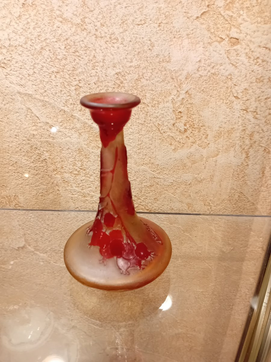 Gallé Establishments, Multi-layered Acid-etched Glass Vase Decorated With Red Currants-photo-4