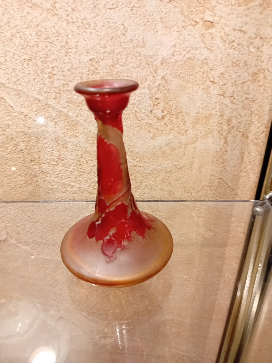 Gallé Establishments, Multi-layered Acid-etched Glass Vase Decorated With Red Currants