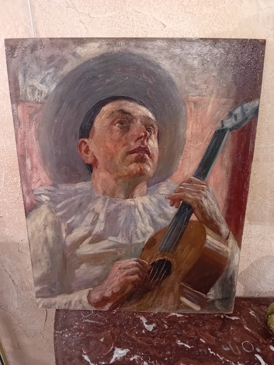 LUCIEN JONAS   HUILE SUR CARTON PORTRAIT DE PIERROT
