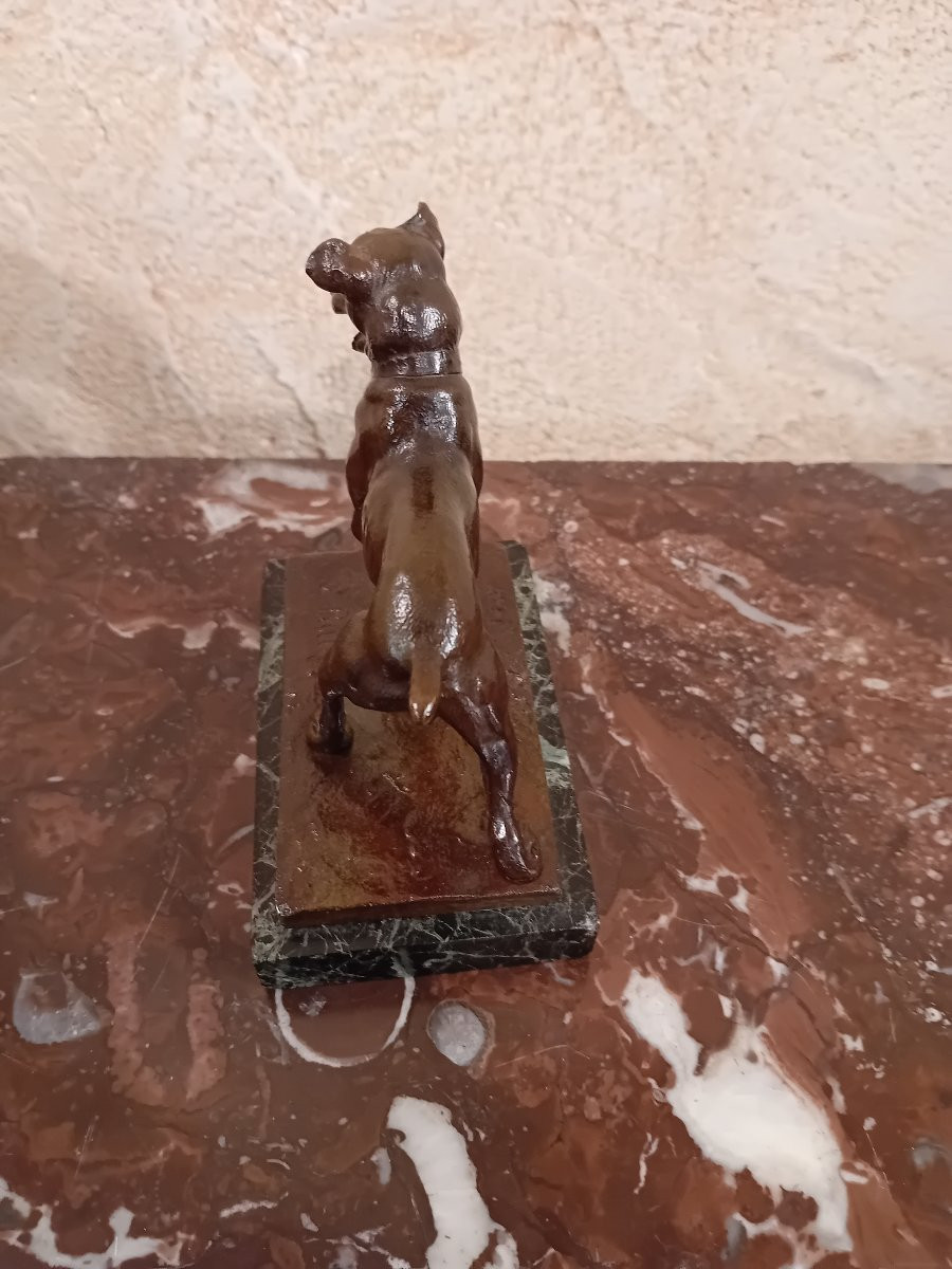 Charles Paillet 1871-1937 Small Bronze Dog On A Marble Base -photo-4