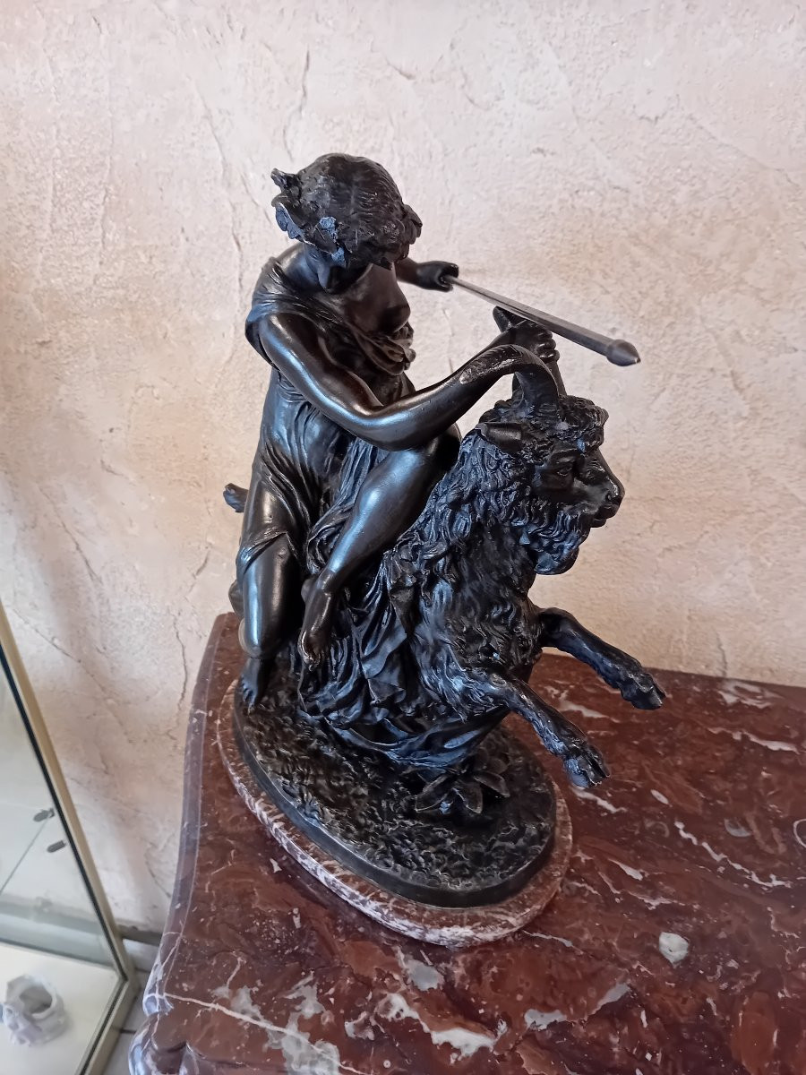 d"après Clodion BRONZE à patine brune Bacchante chevauchant un bouc -photo-4