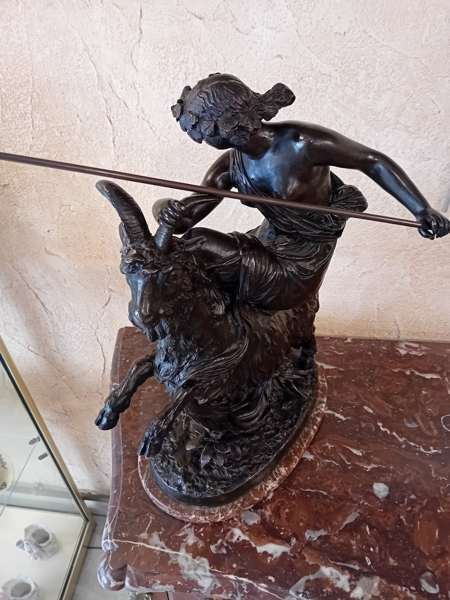 d"après Clodion BRONZE à patine brune Bacchante chevauchant un bouc -photo-1