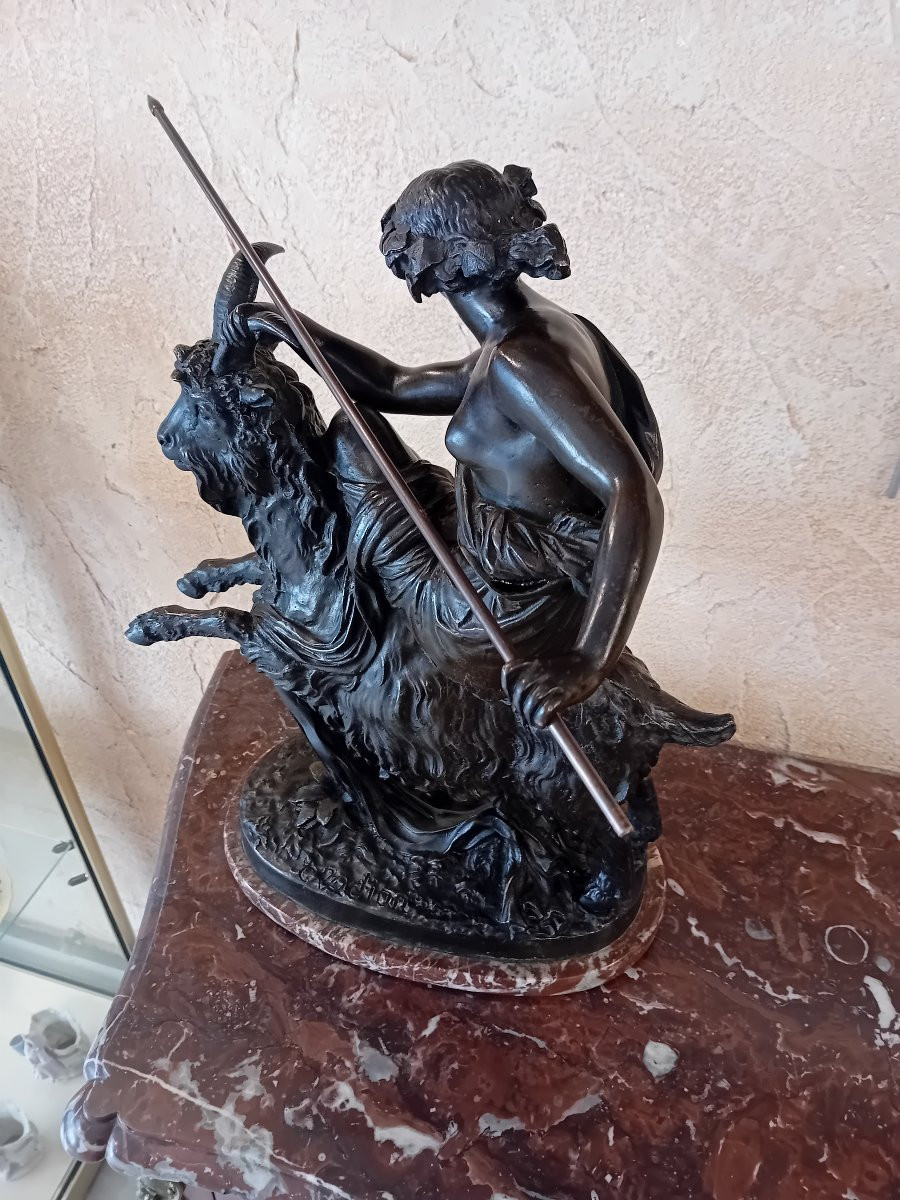 d"après Clodion BRONZE à patine brune Bacchante chevauchant un bouc -photo-2