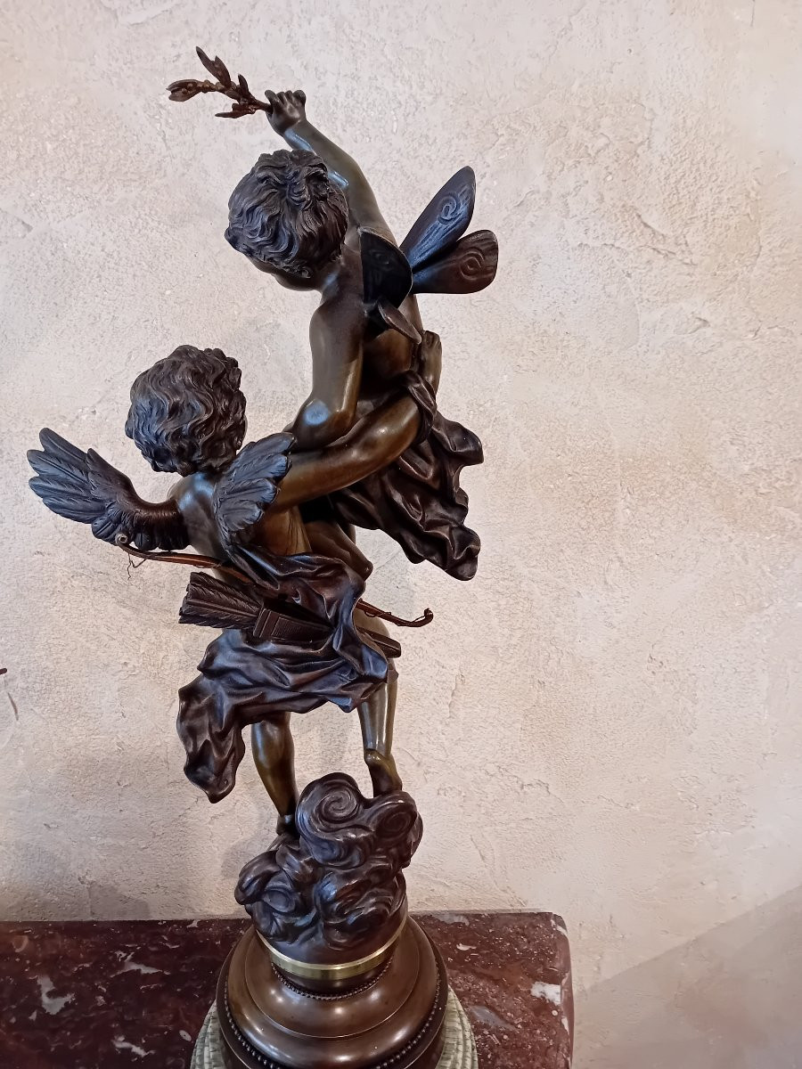 RANCOULET ERNEST  BRONZE EPOQUE FIN XIXème  TRIUMPHATO  L'AMOUR TRIOMPHANT -photo-1