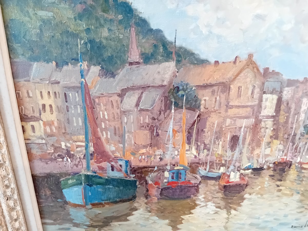 Maurice Lemaitre Oil On Canvas  Port Of Honfleur-photo-2