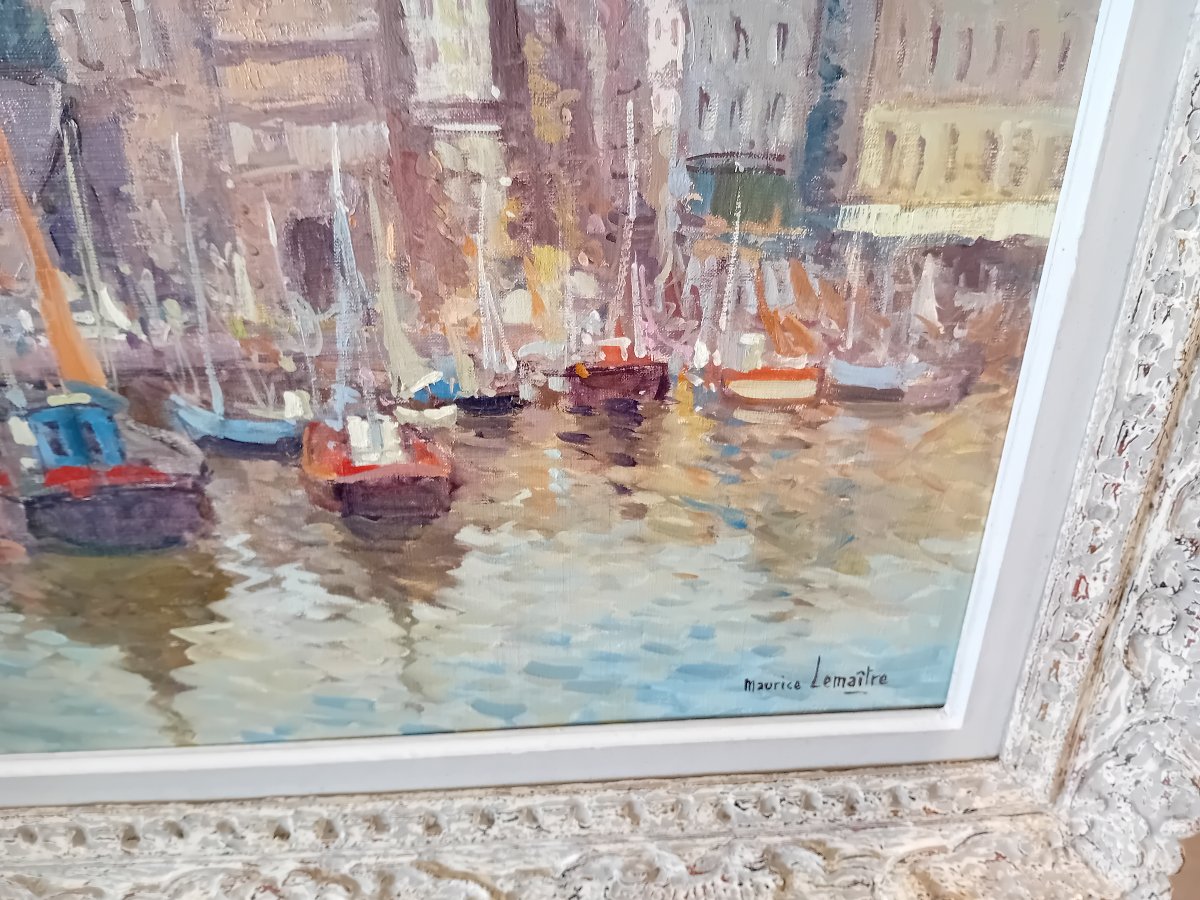 Maurice Lemaitre Oil On Canvas  Port Of Honfleur-photo-3