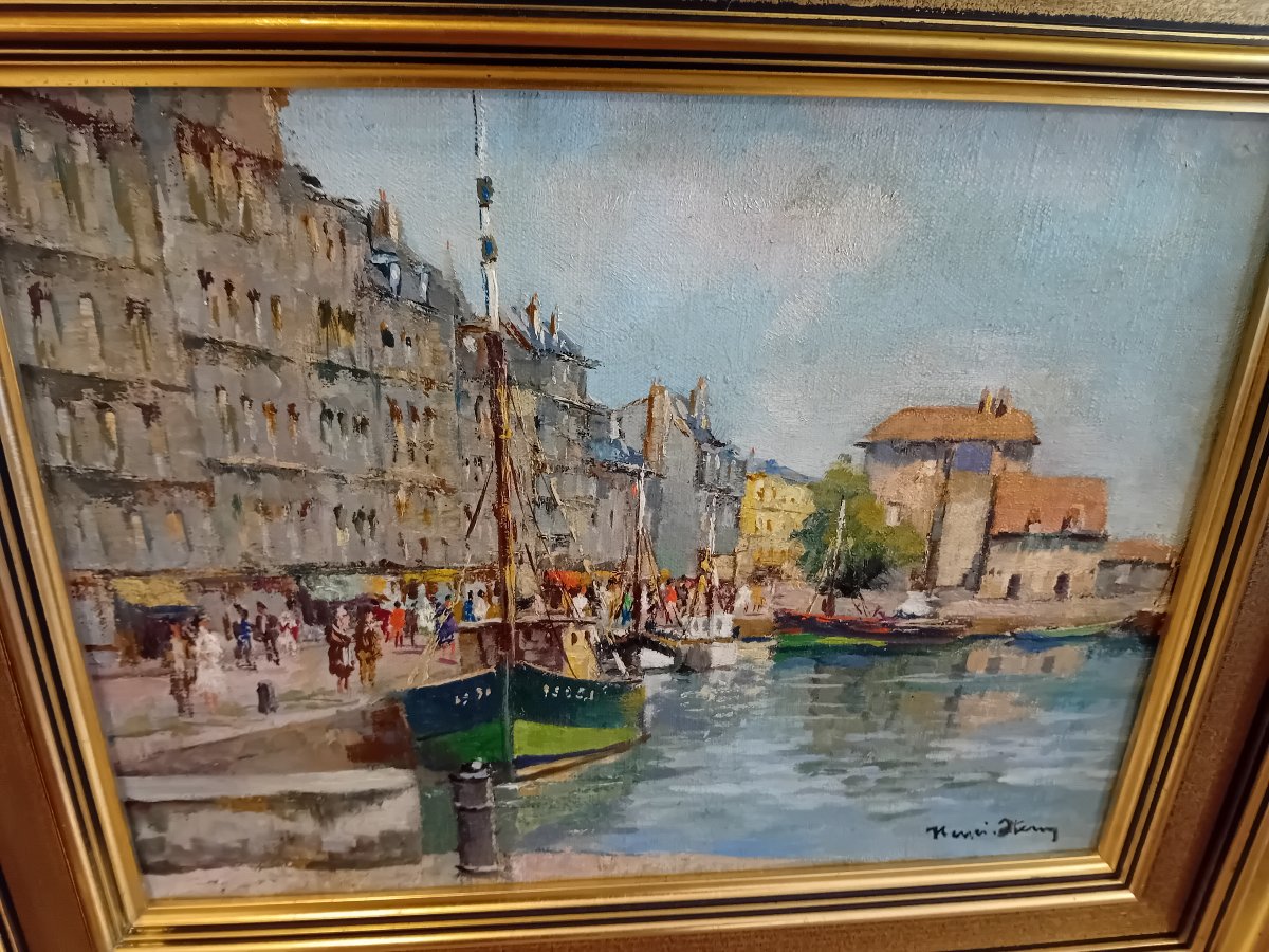 HENRI STENN HUILE SUR TOILE LE PORT DE HONFLEUR -photo-2
