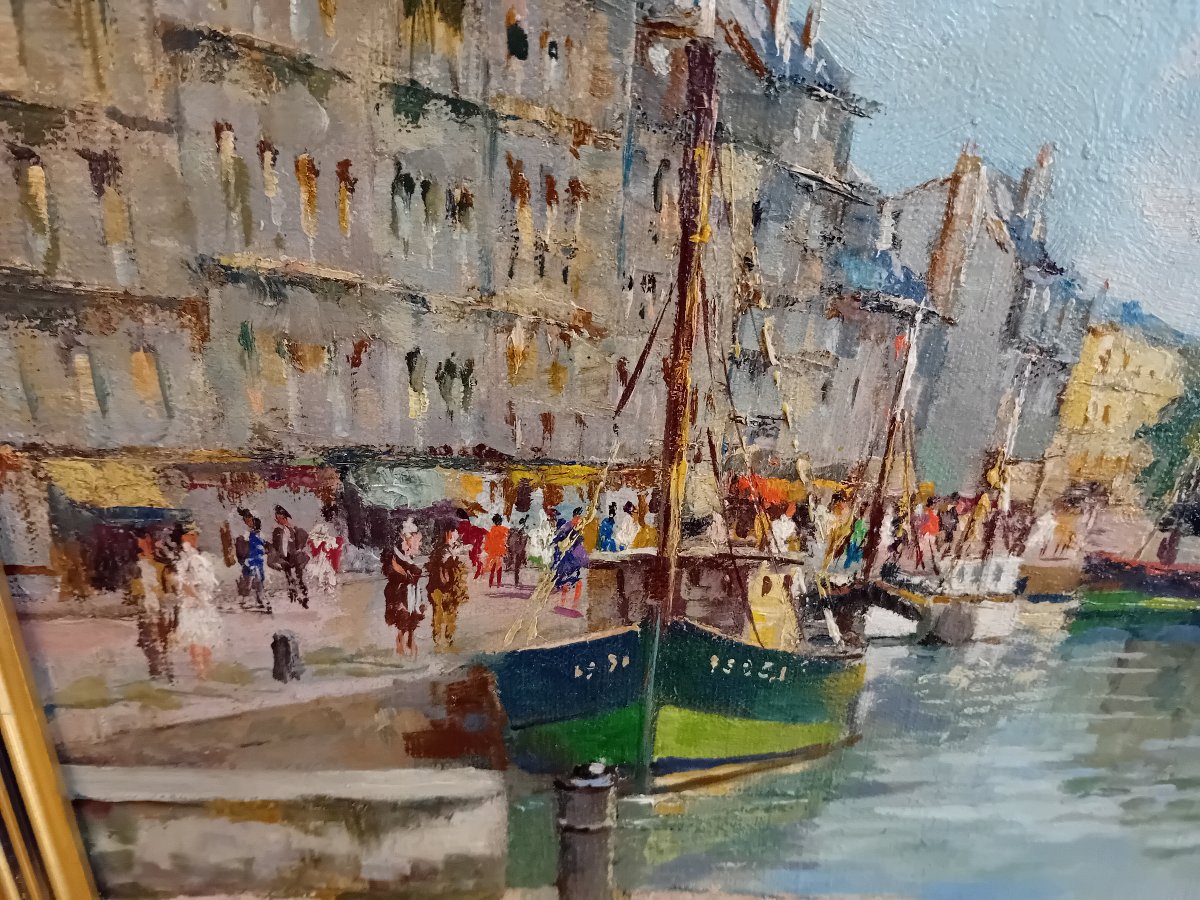 HENRI STENN HUILE SUR TOILE LE PORT DE HONFLEUR -photo-3