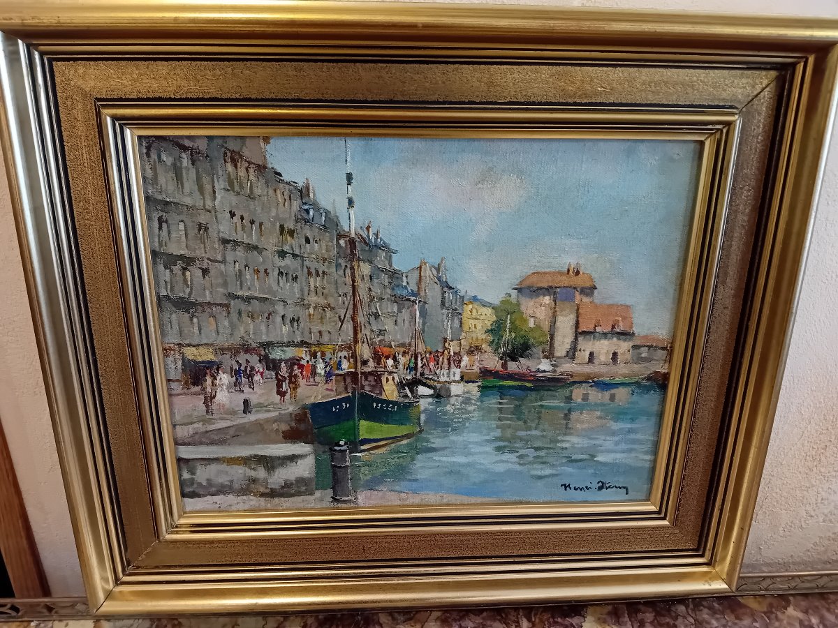 HENRI STENN HUILE SUR TOILE LE PORT DE HONFLEUR 