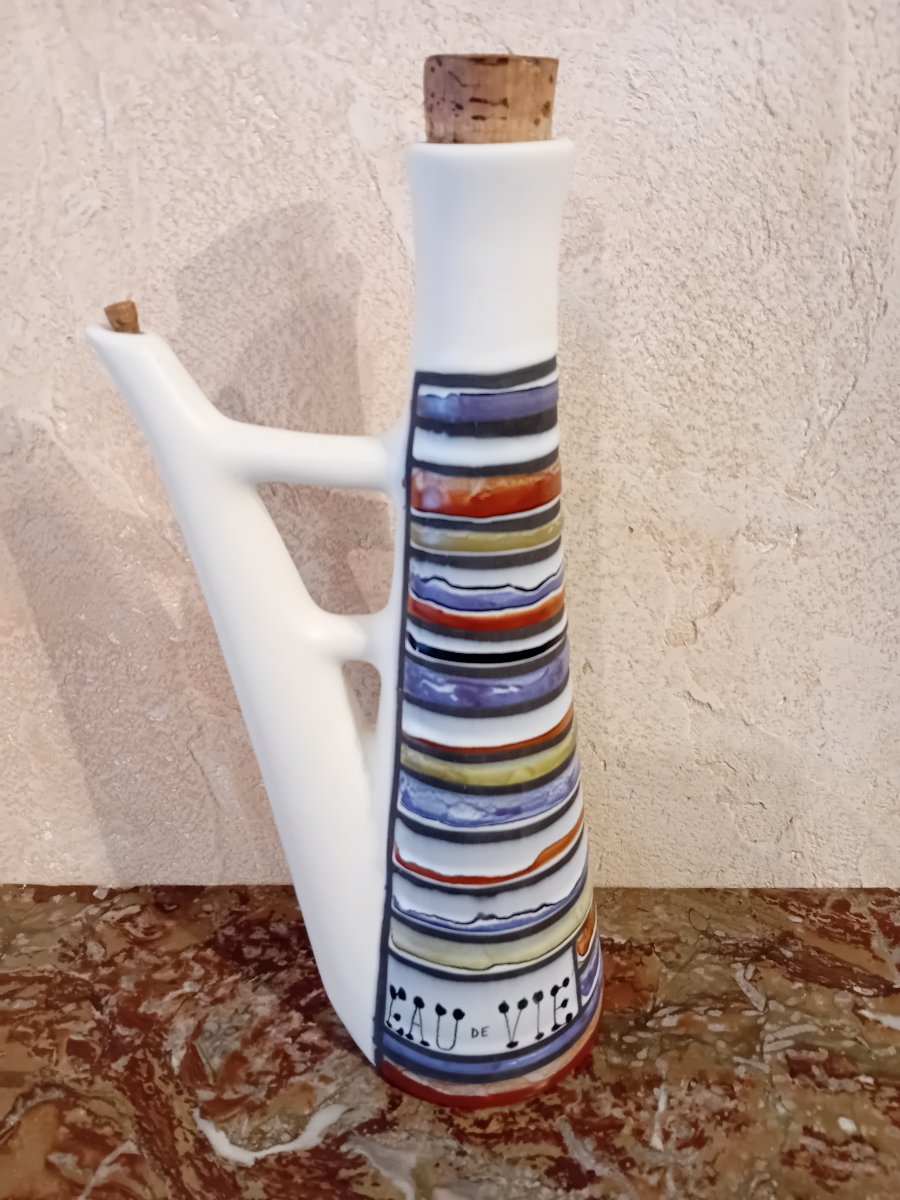 Roger Capron  Enameled Earthenware Liqueur Bottle 