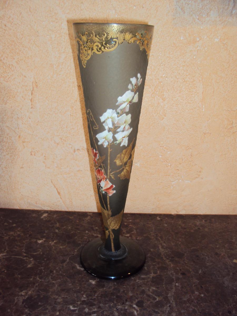 Grand Vase Cornet Legras Montjoye Cristallerie De Saint Denis -photo-2