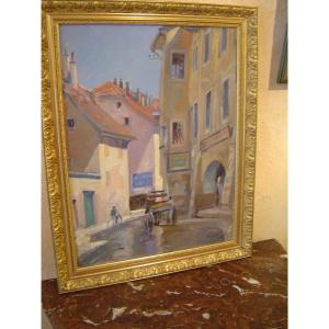 Lucien Jonas Oil On Canvas Annecy 1925 Pissard Chocolate Shop